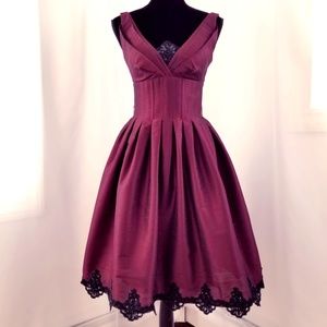 Burgundy Pleated A-Line Dress